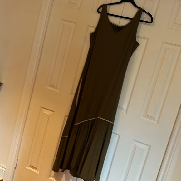 Attitudes by Renee Olive Lycra como jersey maxi Dress Sz L - Picture 3 of 12